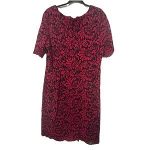 MADISON LEIGH RED & BLACK SHORT SLEEVE LACE KNEE LENGTH SHEATH DRESS - SZ 16W